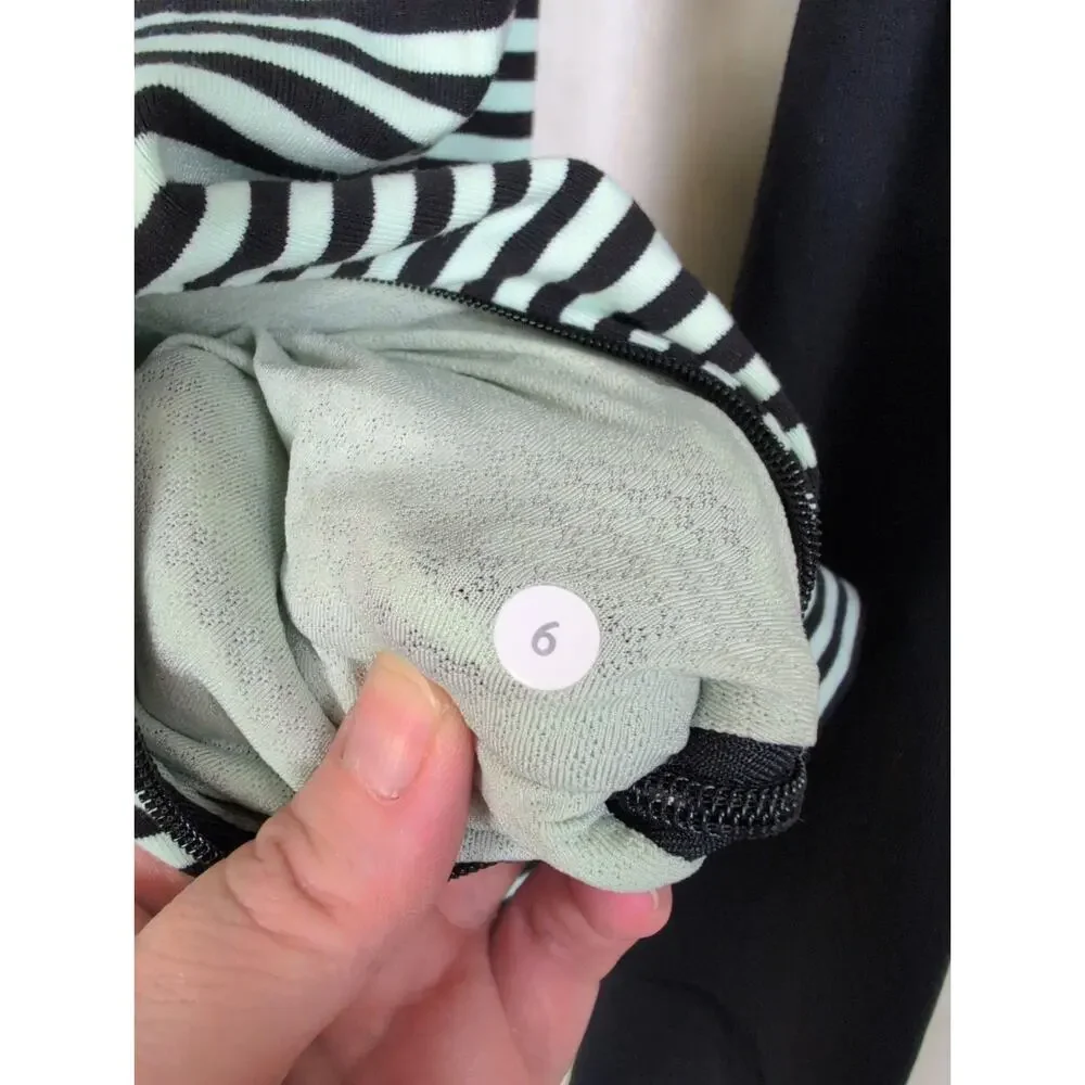 Lululemon Daily Yoga black and mint striped full zip jacket size 6 Active Gym